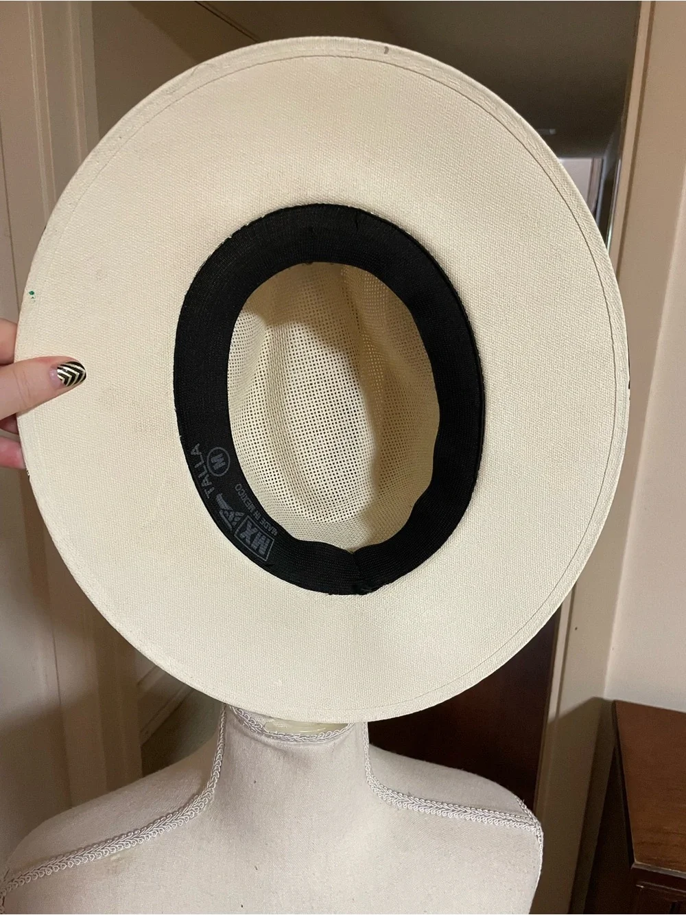 MX Mexico cream woven straw fedora hat black band hand painted sunflowers MEDIUM